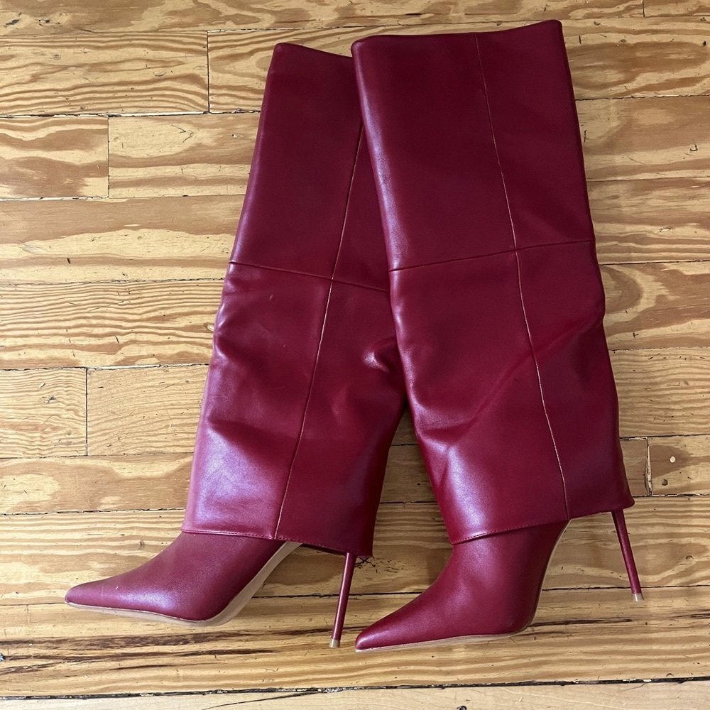 Smith Burgundy Leather Cuffed Knee-High Boots